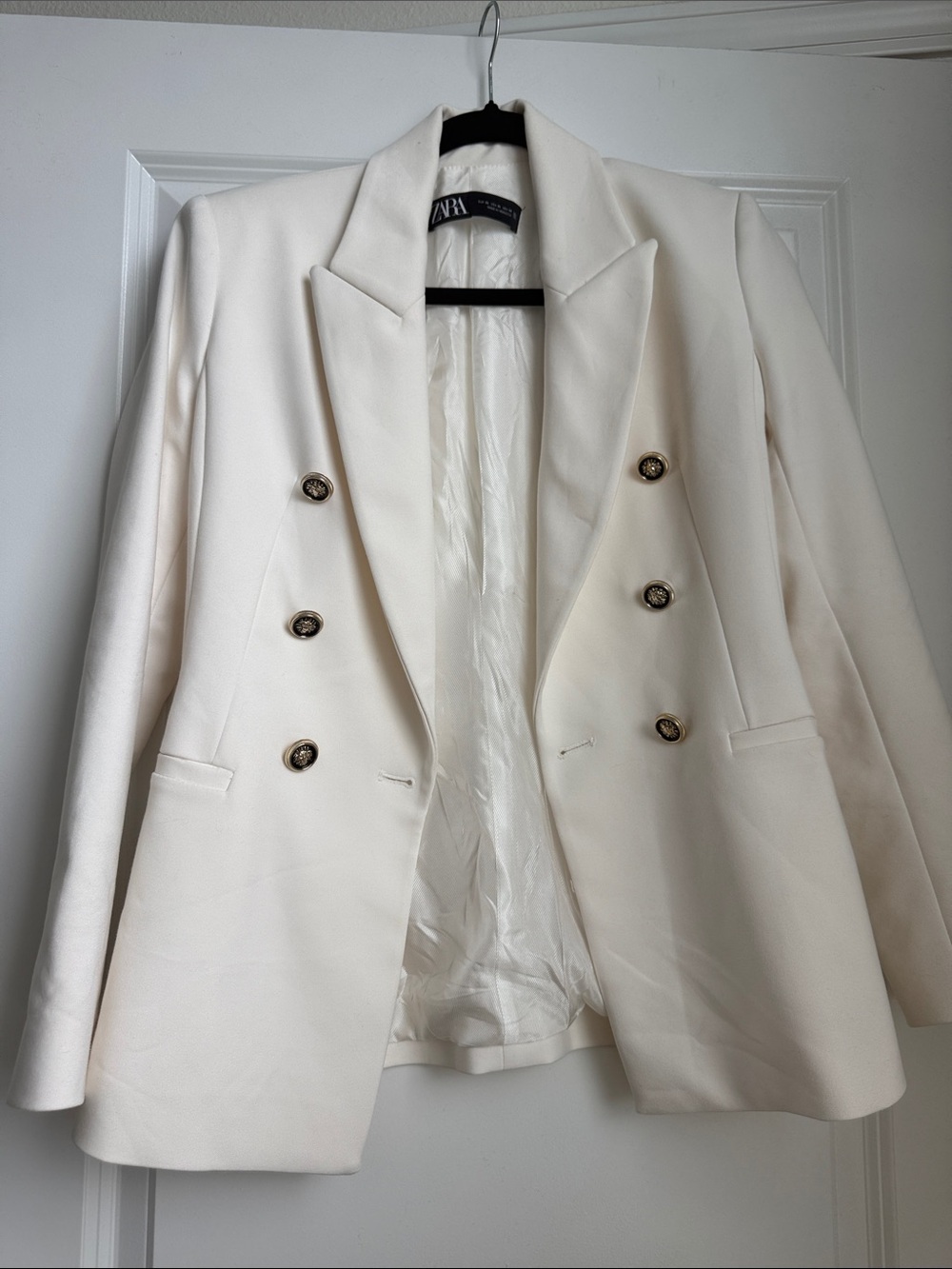 Zara Cream Double-Breasted Blazer with Gold Buttons